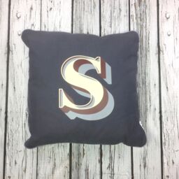Alphabet Cushion. Personalized Monogram Letter Pillow. Custom Initial On Gray Or White Cotton.'stirling Shadow' Font. New Home Gift - thumbnail 1