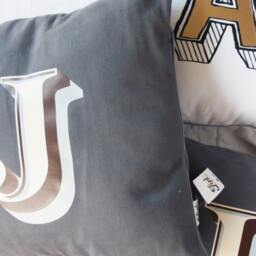 Alphabet Cushion. Personalized Monogram Letter Pillow. Custom Initial On Gray Or White Cotton.'stirling Shadow' Font. New Home Gift - thumbnail 3