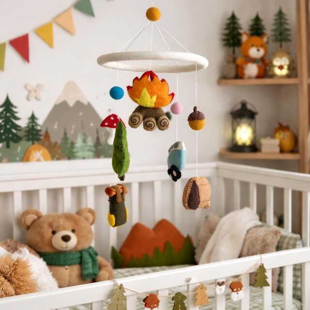 Camping Baby Mobile, Outdoor Adventure, Happy Camper Crib Trees & Tent, Backpack, Mini Van, Shower's Gift, Unique Nursery Gift - image 1