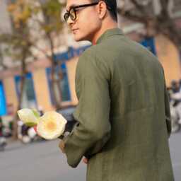 Linen Vietnamese Long Dress Men, Men Tunic Dress, Ao Dai Men Modern, Vietnam For Costume Ladm-2B - thumbnail 3