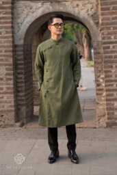 Linen Vietnamese Long Dress Men, Men Tunic Dress, Ao Dai Men Modern, Vietnam For Costume Ladm-2B