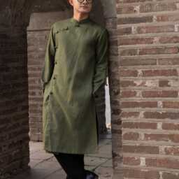 Linen Vietnamese Long Dress Men, Men Tunic Dress, Ao Dai Men Modern, Vietnam For Costume Ladm-2B - thumbnail 4