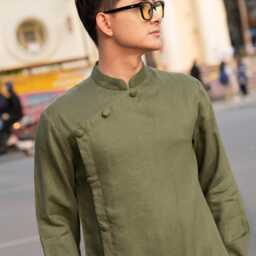 Linen Vietnamese Long Dress Men, Men Tunic Dress, Ao Dai Men Modern, Vietnam For Costume Ladm-2B - thumbnail 2