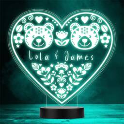 Two Bears in Love Flowers Valentine's Day Personalised Gift Colour Night Light - thumbnail 1