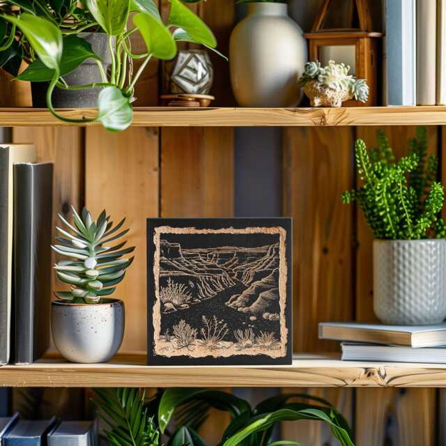 Utah Canyonlands Engraved Birch Wood Panel - Linocut Block Print Wall Art, State Illustration, Southwestern Folk Art Home Decor Gift - image 1