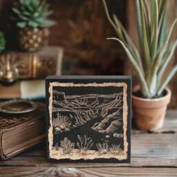 Utah Canyonlands Engraved Birch Wood Panel - Linocut Block Print Wall Art, State Illustration, Southwestern Folk Art Home Decor Gift - thumbnail 3