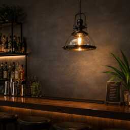 Industrial Glass Globe Pendant Light - Vintage Farmhouse Lighting - thumbnail 2