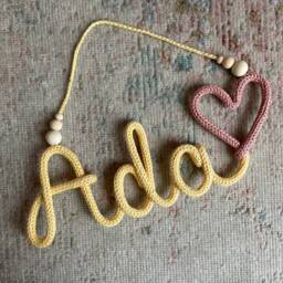 Beaded Knitted Personalised Wire Name Sign With Heart Crochet Nursery Decor - thumbnail 1