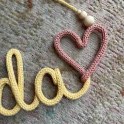 Beaded Knitted Personalised Wire Name Sign With Heart Crochet Nursery Decor - thumbnail 2