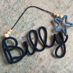 Beaded Knitted Personalised Wire Name Sign With Heart Crochet Nursery Decor - thumbnail 3