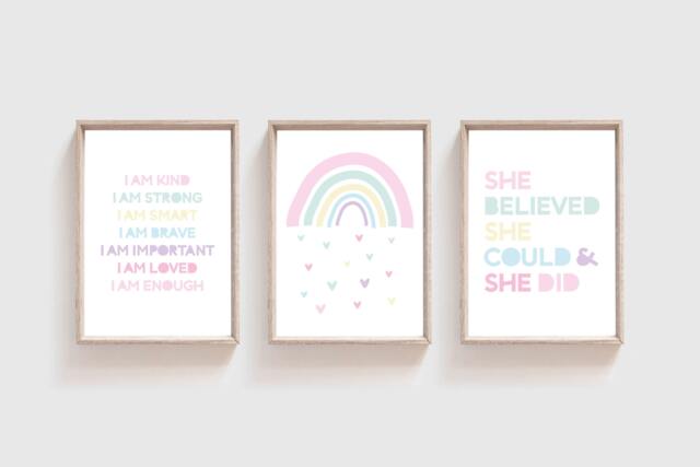 Set Of 3 Girls Nursery Prints, Affirmation Print, Love, Bedroom Decor, Wall Art, Decor - image 1