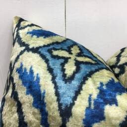 Ikat Silk Velvet Pillow Cover - 16x24, Handwoven Accent Cushion - thumbnail 3