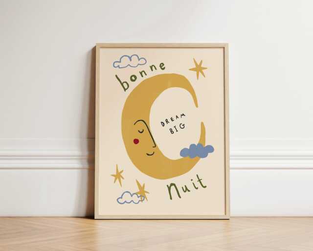 Dream Big Print, Moon Nursery Illustration Wall Art, Boho Decor, Kids Room, Cute Unframed - image 1