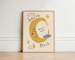 Dream Big Print, Moon Nursery Illustration Wall Art, Boho Decor, Kids Room, Cute Unframed - thumbnail 1