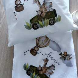 Personalised Safari Animal Baby Blanket Set, Custom Jungle Nursery Cushion - thumbnail 2