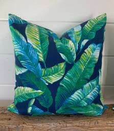 One Outdoor Pillow Cover, Cushion, Decorative Throw Pillow, Tropical Accent Navy Blue Green - thumbnail 1