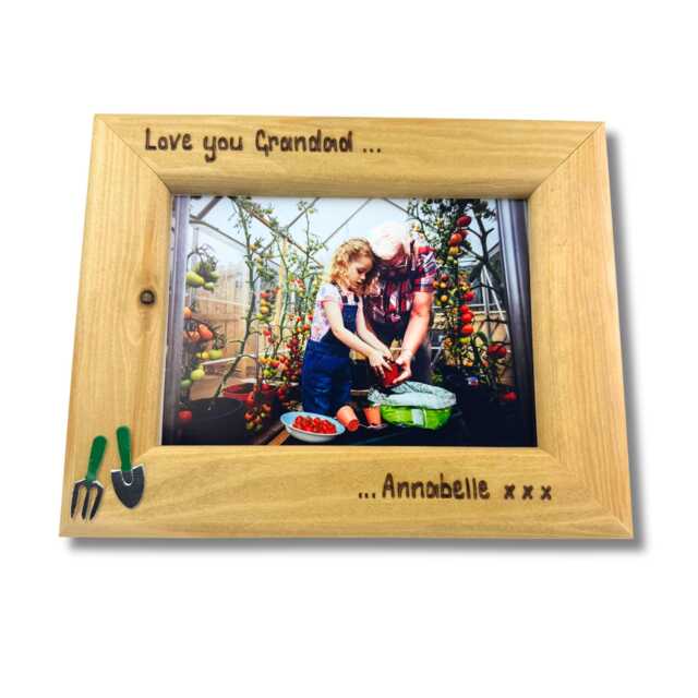Grandparents Photo Frame Gift - Grandads Little Helper Personalised Pine Wood 7x5 - image 1
