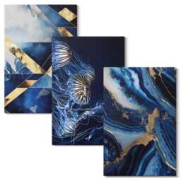 Canvas Wall Art Set Of 3 - Elegant Patterns With Accents, Navy Picture Print, Abstract Hanging Piece - thumbnail 1