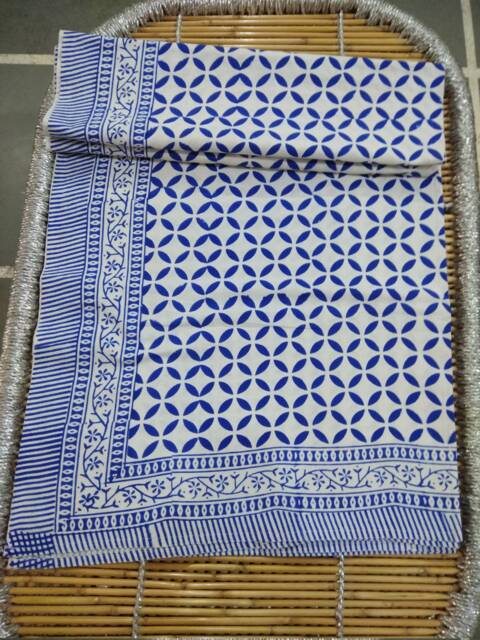Blue Polka Dot Hand Block Print King Bed Sheet Cotton Bedding - image 1