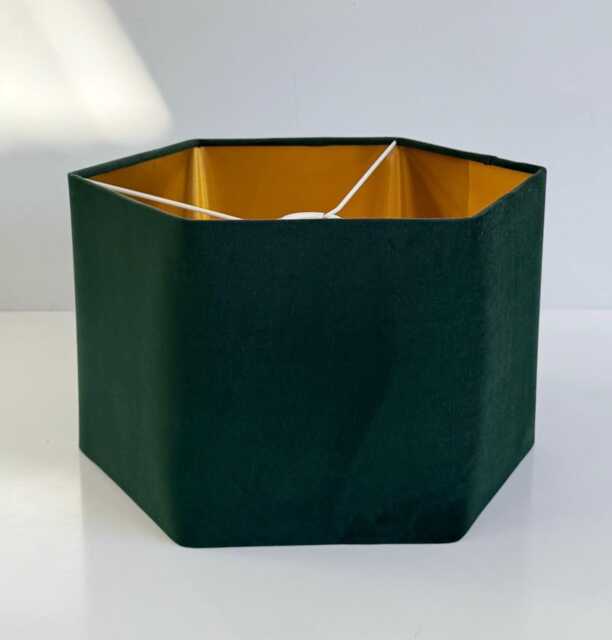 New Luxury Premium Quality Hexagon Velvet Lamp Shade Pendant Light Dark Green With Brushed Gold Lining - image 1
