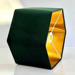 New Luxury Premium Quality Hexagon Velvet Lamp Shade Pendant Light Dark Green With Brushed Gold Lining - thumbnail 2
