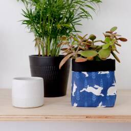 Rabbit Print Fabric Plant Pot - Waterproof Textile Storage Basket - thumbnail 1