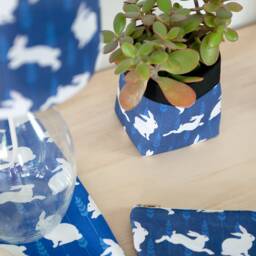 Rabbit Print Fabric Plant Pot - Waterproof Textile Storage Basket - thumbnail 4