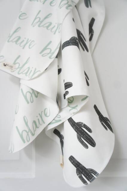 Personalized Organic Cotton Baby Blanket - Reversible Cactus Print - image 1