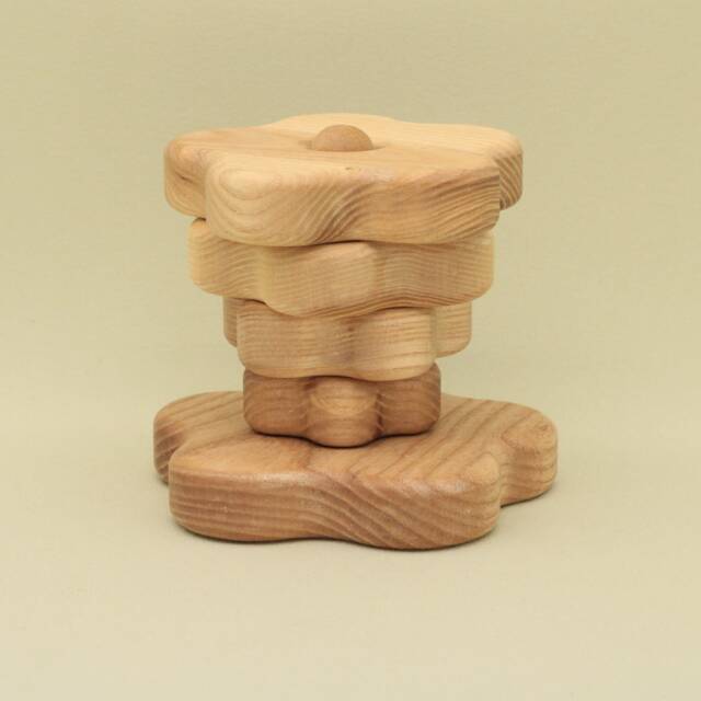 Handmade Ash Wood Flower Stacking Toy Natural Eco Pyramid - image 1