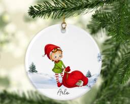 Personalised Elf Christmas Ornament Handmade Ceramic Holiday Decor - thumbnail 1