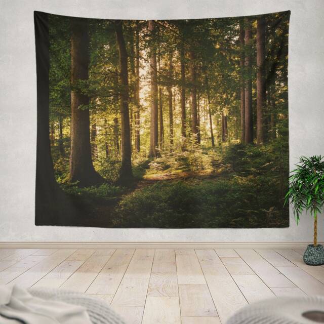 Sunny Forest Tapestry, Sunbeams Through Woods Wall Decor, Nature Wall Tapestry, , Nature Hanging - image 1