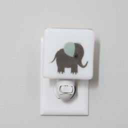 Elephant Fused Glass Nightlight - Nursery Baby Shower Gift Gray Kids Gender Neutral Modern - thumbnail 1