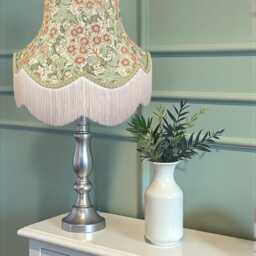 William Morris Sage Green Orchid Buttercup Lampshade Handmade Fringed Light Shade - thumbnail 2