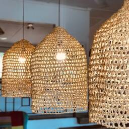 Palm Net Basket Pendant Light Shade - Bohemian Coastal Lighting - thumbnail 2