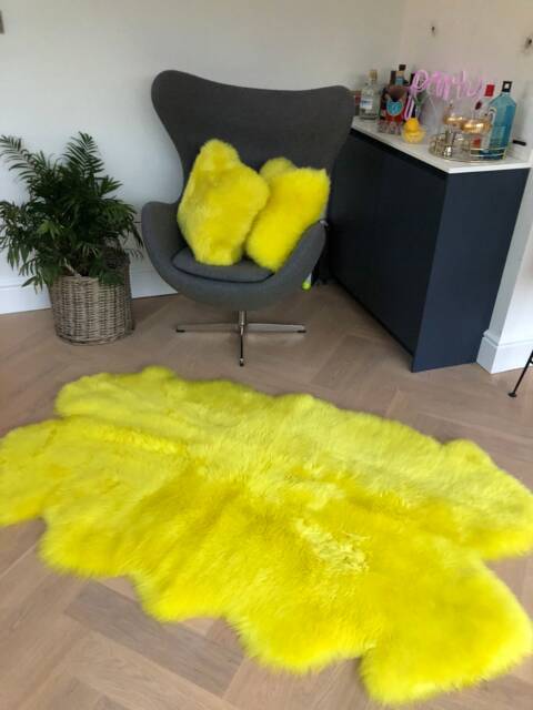 Yellow Sheepskin Rug, Lemon Sheepskin, Xxl Rug , Large Quad, Throw, Interior Decor, Carpet Fur - image 1