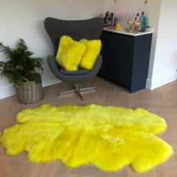 Yellow Sheepskin Rug, Lemon Sheepskin, Xxl Rug , Large Quad, Throw, Interior Decor, Carpet Fur - thumbnail 2