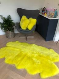 Yellow Sheepskin Rug, Lemon Sheepskin, Xxl Rug , Large Quad, Throw, Interior Decor, Carpet Fur - thumbnail 1