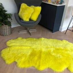 Yellow Sheepskin Rug, Lemon Sheepskin, Xxl Rug , Large Quad, Throw, Interior Decor, Carpet Fur - thumbnail 3
