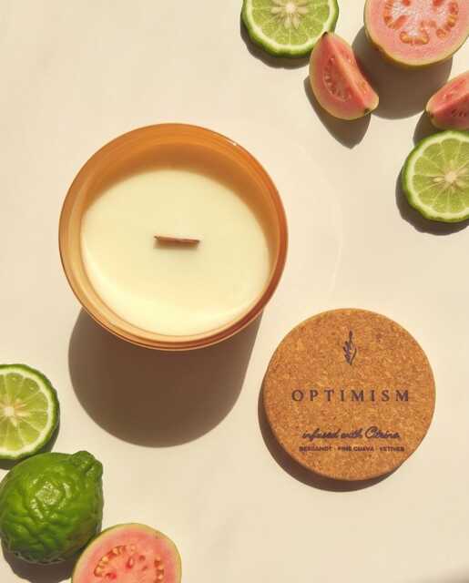 Citrine Crystal Soy Candle, Wooden Wick, Bergamot Guava Scent, Self Care, Hand Poured - image 1
