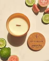 Citrine Crystal Soy Candle, Wooden Wick, Bergamot Guava Scent, Self Care, Hand Poured - thumbnail 1