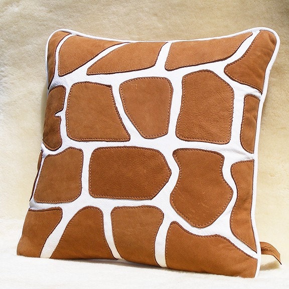White Leather & Deer Tanned Suede Giraffe 1 Pillow - image 1