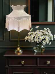 Bespoke Handmade Cora Dove Fabric Lamp Shades Downton Abbey Style, Coffee Tassels, Cream Bream & Fringe - thumbnail 1