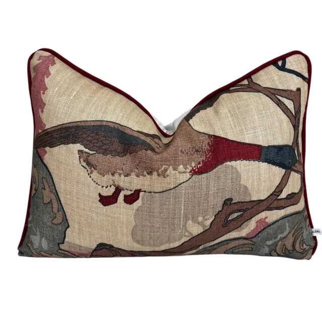 Mulberry Flying Ducks Lumbar Camel Grey Luxury Designer Decorative Cushion Pillow Cover - image 1