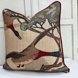 Mulberry Flying Ducks Lumbar Camel Grey Luxury Designer Decorative Cushion Pillow Cover Rectangular - thumbnail 4