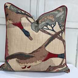 Mulberry Flying Ducks Lumbar Camel Grey Luxury Designer Decorative Cushion Pillow Cover - thumbnail 3