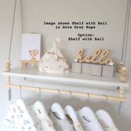 Nursery Shelves With Clothes Rail, Shelf White Shelf, Rope Swing Shelves, Hanging Peg Decor - thumbnail 3