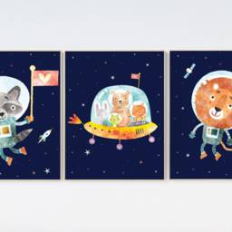 Space Animal Nursery Decor Boys Room Wall Art - thumbnail 2