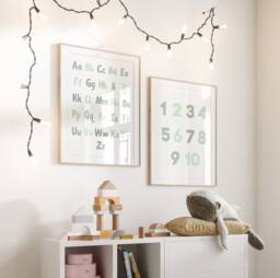 Sage Green Alphabet & Number Print, Abc 123 Boys Nursery, Room Wall Art, Boy Bedroom Prints, Educational Children's Prints - thumbnail 1