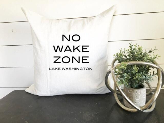 No Wake Zone Pillow - 18 X 18, Home Decor, Cushion, Throw Pillow, Gift, Present, Custom Home, House, Boating, Lake Nursery Decor - image 1