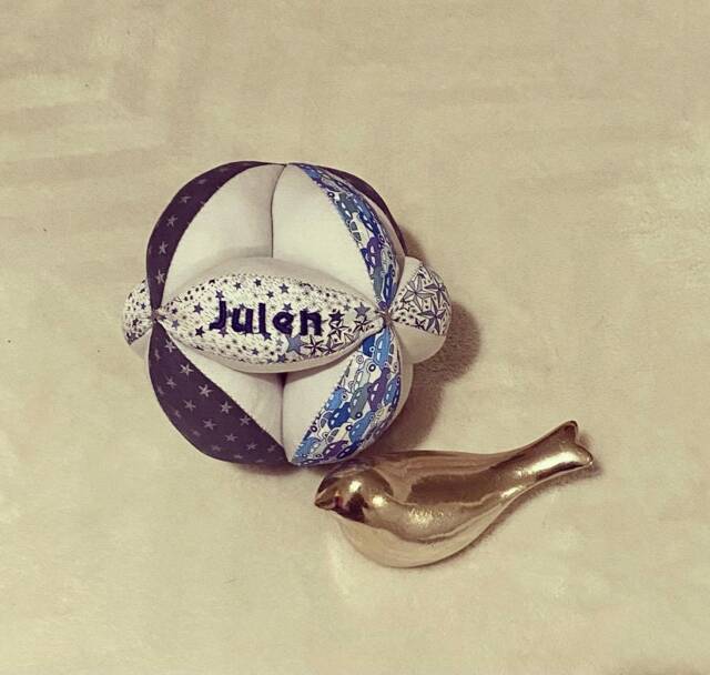 Montessori-style Grasping Ball With Bells in Liberty Adelajda & Cars - Personalizable Your Little One's First Name - image 1